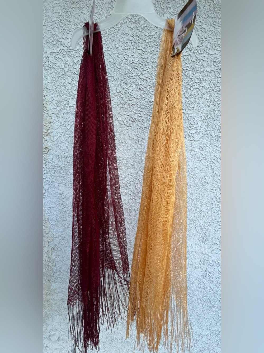 3 Sheer Lace Fringe Scarves - Burgundy, Mustard, and Mauve